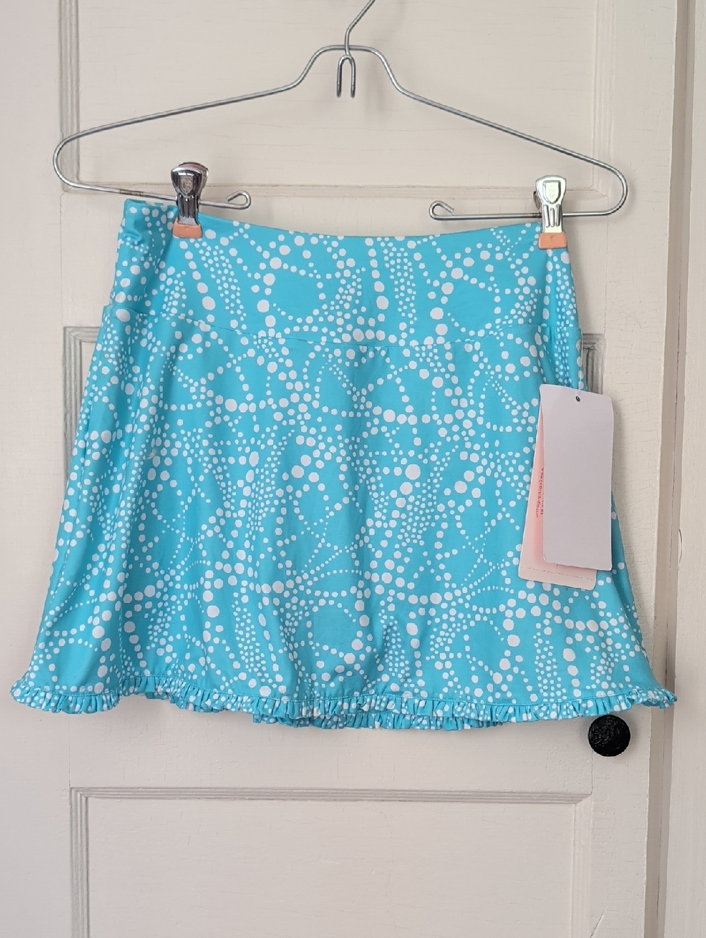 NWT Gottex Skort Sport Skirt S Aqua Dot-Print Ruffle Hem Lined Pants Pickleball